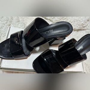 Salvatore Ferragamo Black Patent Leather Mules